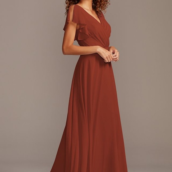 Davids Bridal Bridesmaid Dress with Flutter Sleeve Full Skirt - Picture 4 of 5